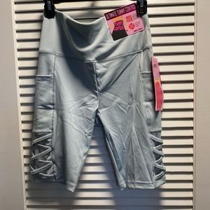 SHOSHO Small Grey High Waisted Solid Mesh Biker Shorts Tummy Control Slimming
